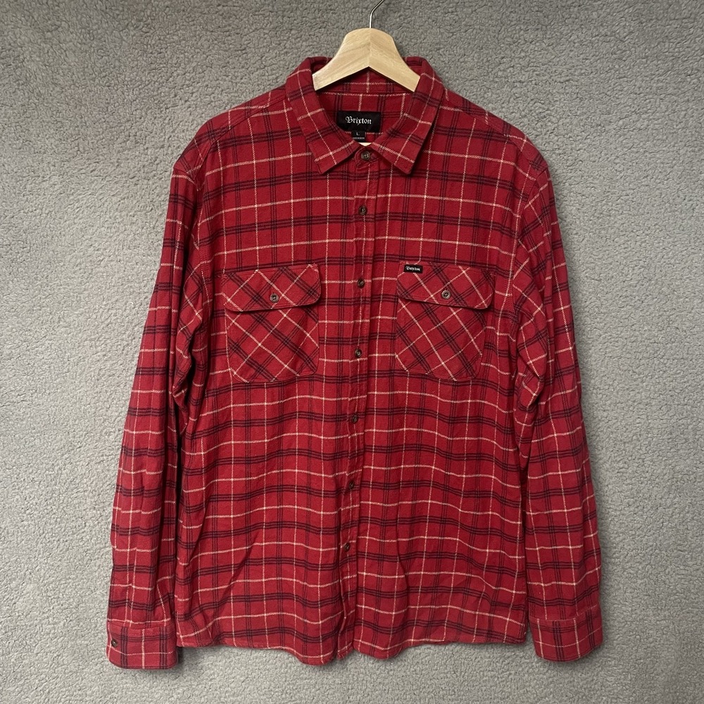 Brixton Shirt Mens Size L Red Buffalo Plaid Midweight Flannel Workwear Outdoors